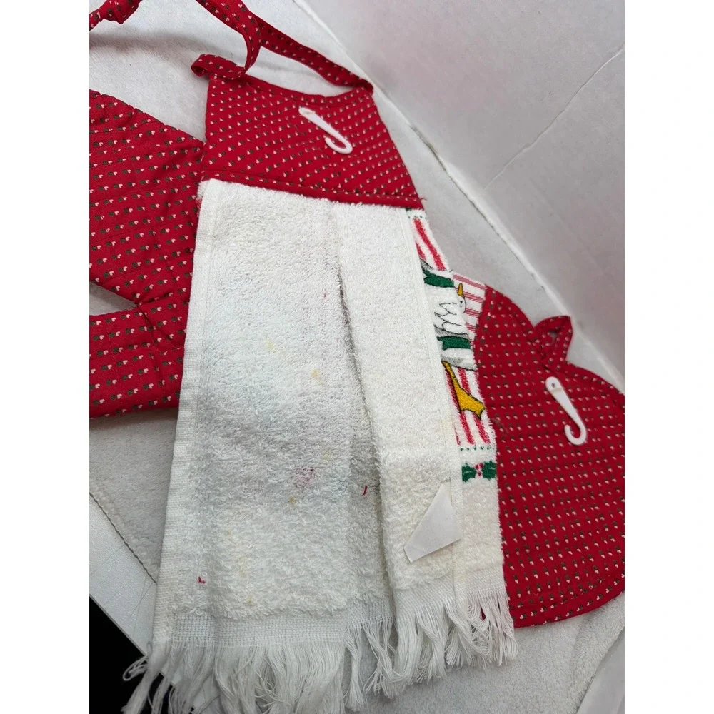 NWT VTG 90s Cannon Heirloom Kitchen Set Red Christmas Goose 3pc Towel Mitt